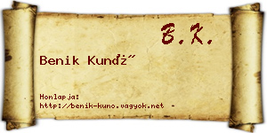 Benik Kunó névjegykártya